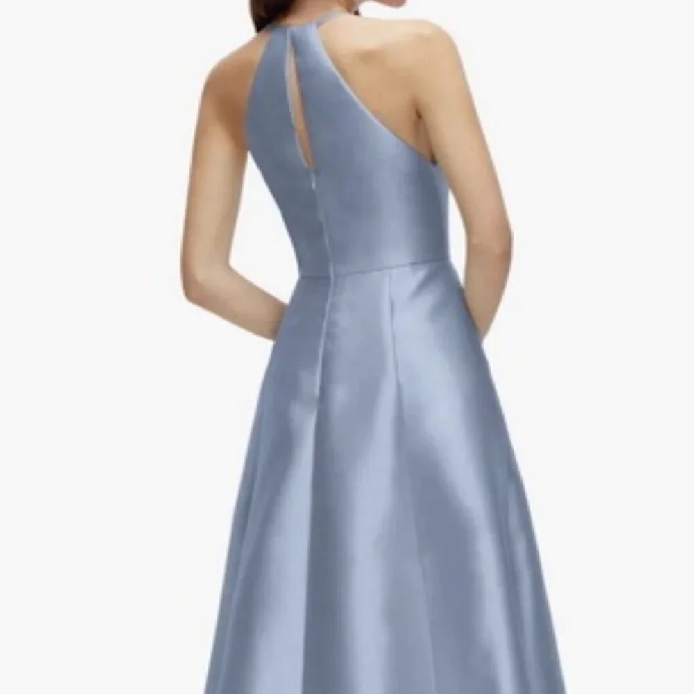 Alfred Sung Cloudy Blue A-Line Satin A-Line Gown Dress D874 - Picture 5 of 6
